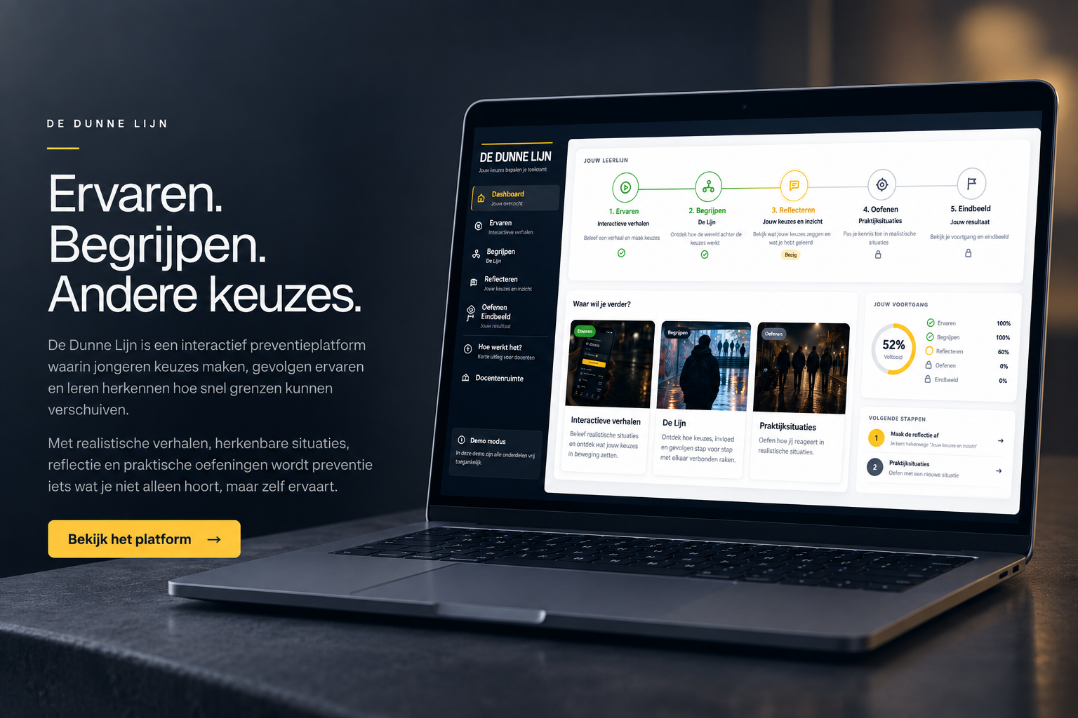 Laptop met het dashboard en de volledige leerlijn van De Dunne Lijn