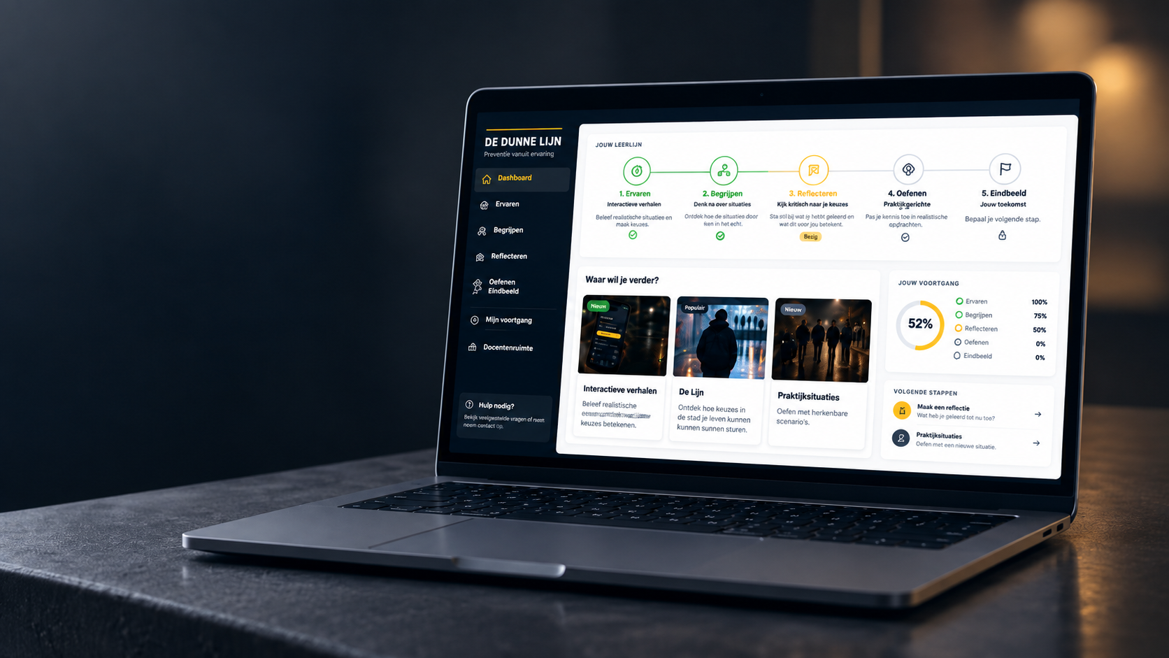 De Dunne Lijn op laptop en smartphone met interactieve verhalen en keuzes